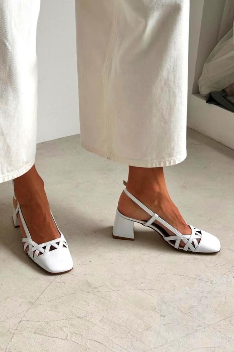 Tacones anchos slingback cut-out Blanco en punta cuadrada