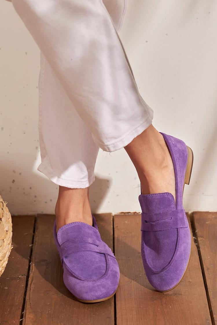 Mocasines patchwork Morado en punta redonda de color liso