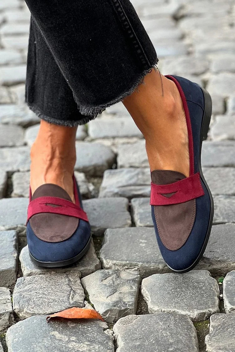 Mocasines color block patchwork Azul Marino en punta redonda