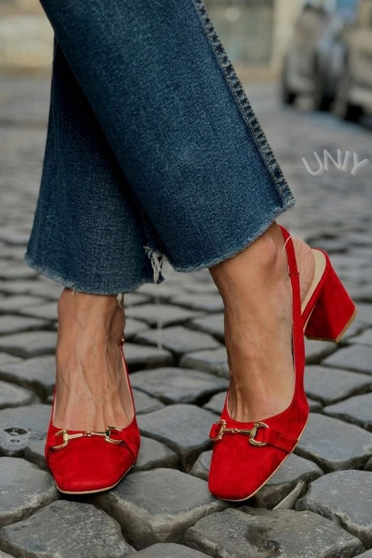 Tacones de bloque slingback de ante oliva
