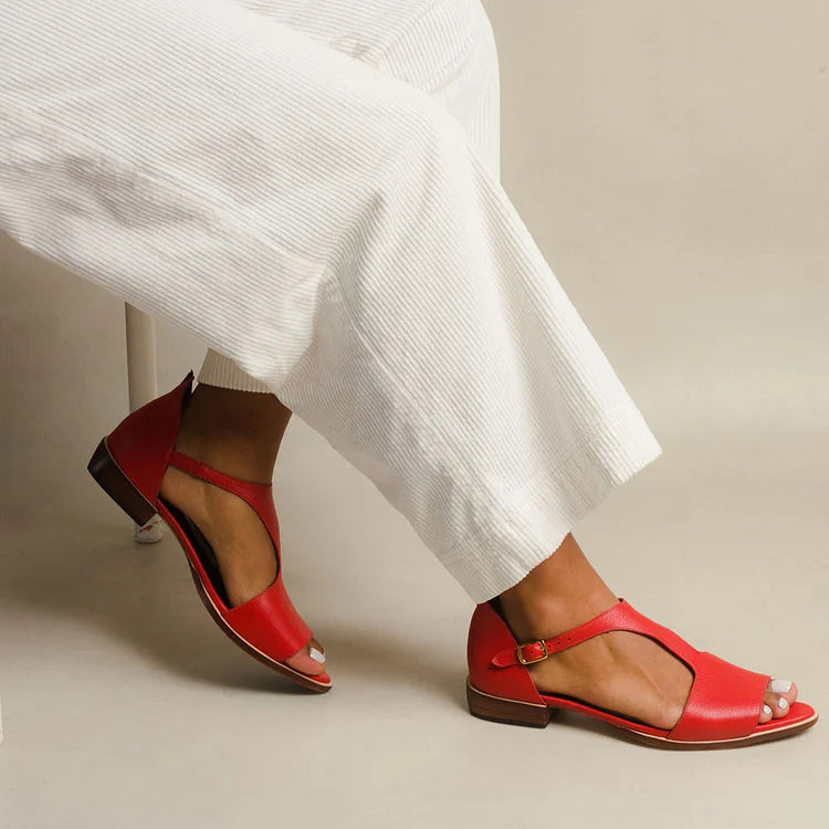 Sandalias cut-out peep toe casual en punta con tira en T