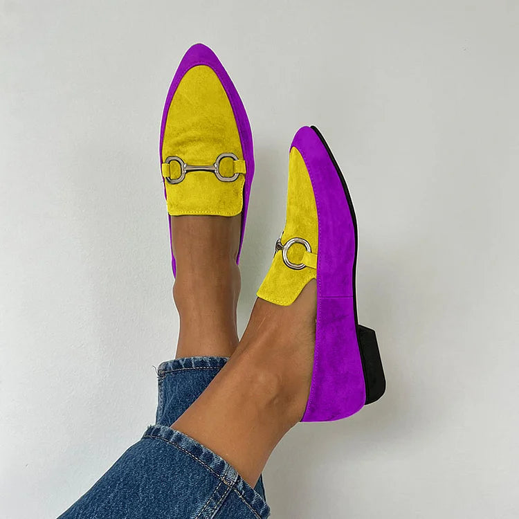 Bailarinas color block mate retro en punta con hebilla