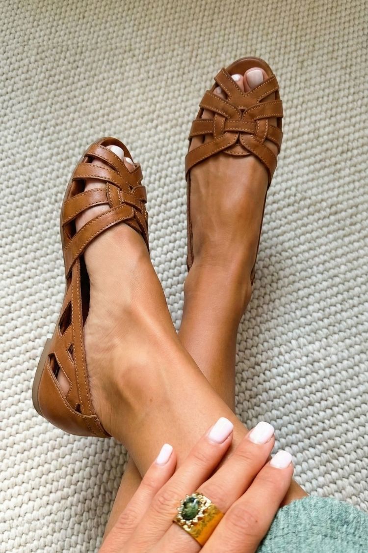 Sandalias trenzadas chic casual bajas Marrón en punta tipo jaula