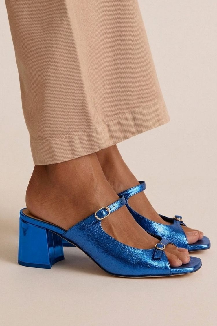 Tacones anchos slingback cut-out color block Oro