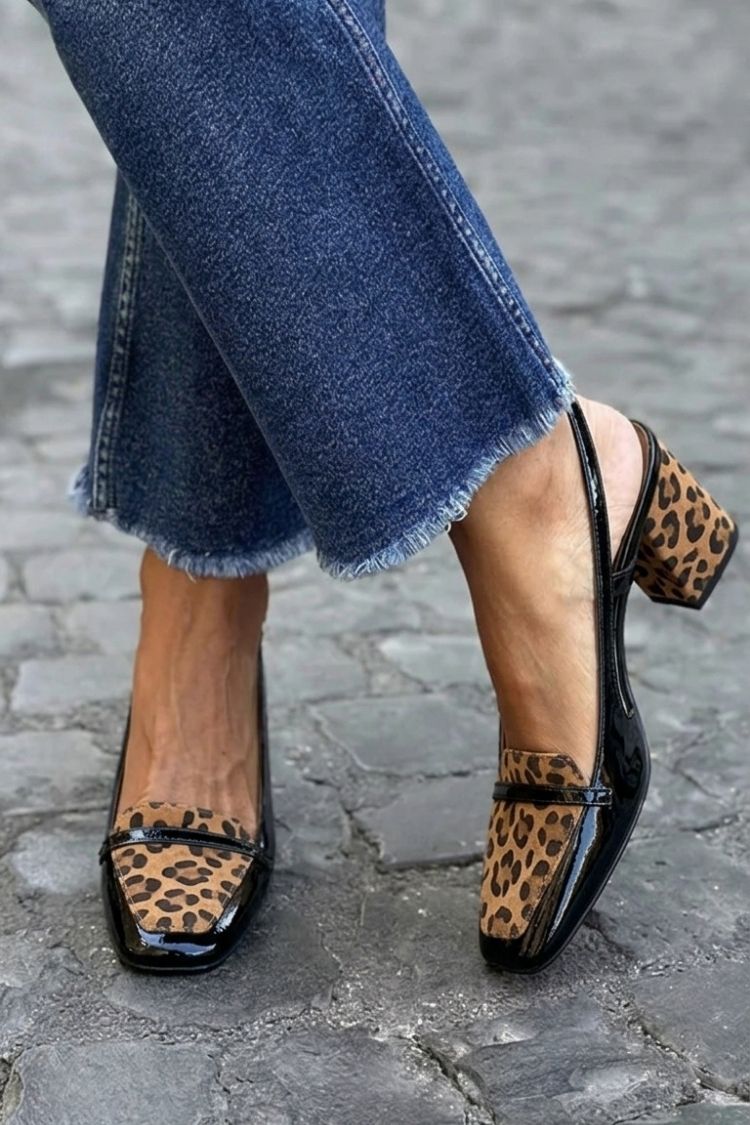 Tacones anchos slingback patchwork Morado en punta cuadrada