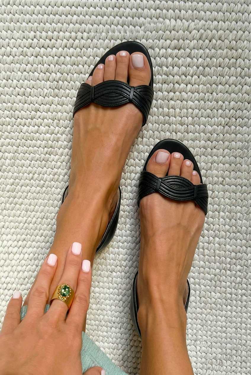 Sandalias plisadas bajas de punta abierta