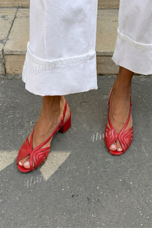 Tacones de bloque slingback peep toe trenzados metalizados Oro Rosa