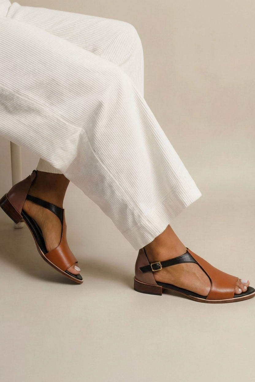 Sandalias de verano Marrón de piel PU con tira al tobillo