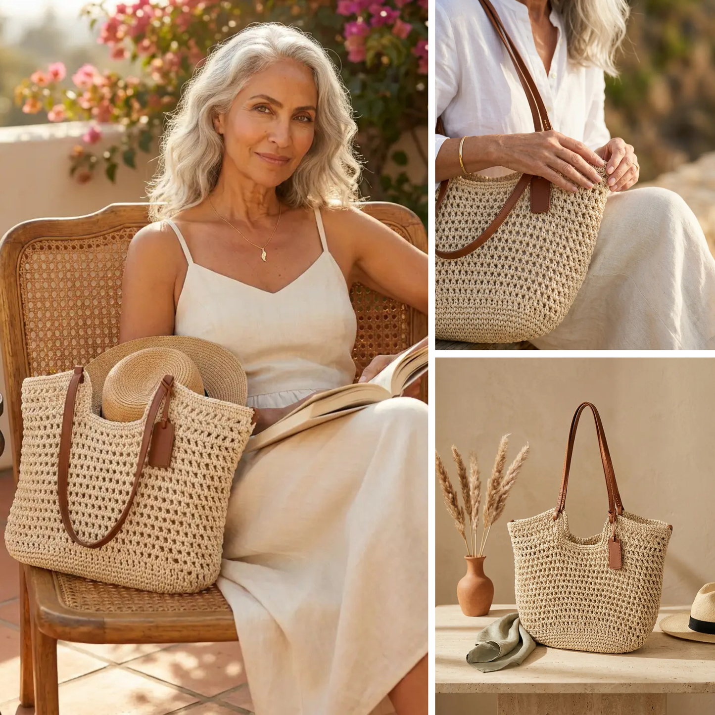 Camelia | Bolso Shopper Trenzado a Mano a Ganchillo - Marfil