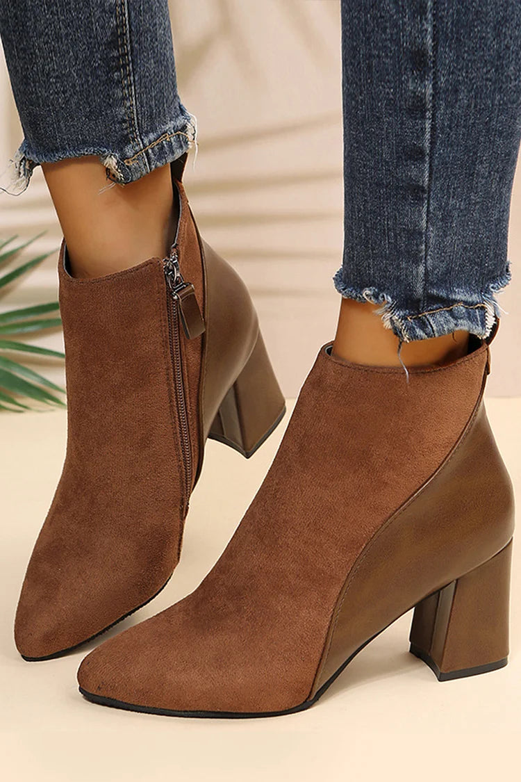 Botines patchwork chunky en punta con cremallera