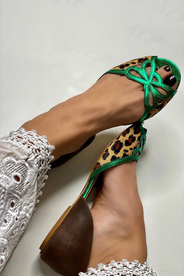 Sandalias cut-out color block estampado leopardo verde