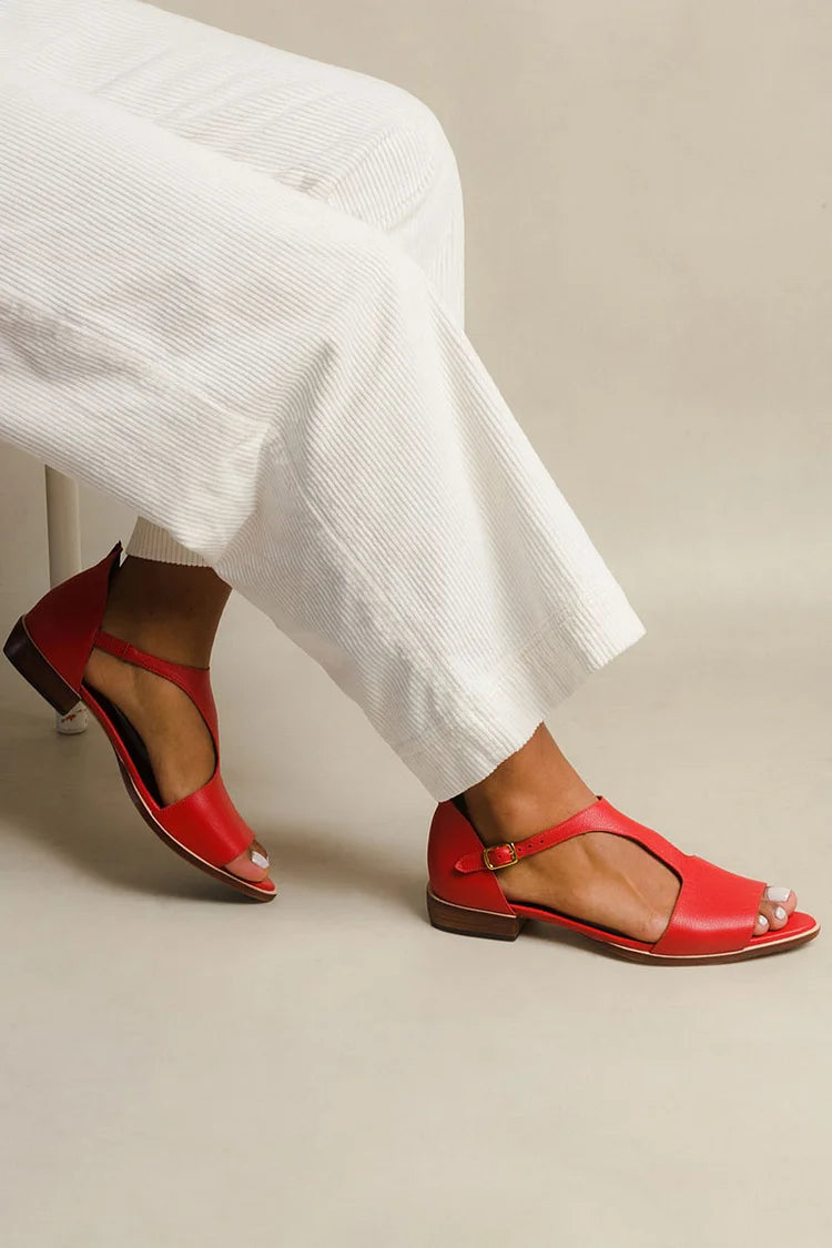 Sandalias cut-out peep toe casual en punta con tira en T