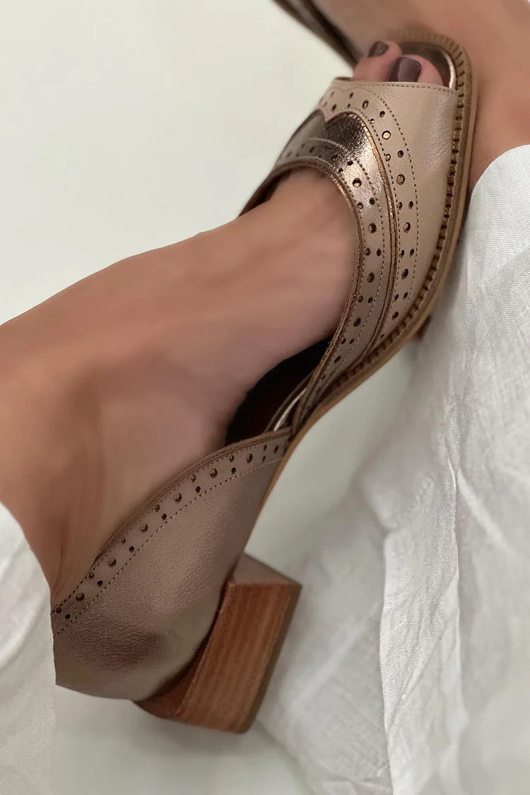 Tacones de bloque slip-on patchwork bajos Caqui en punta cuadrada