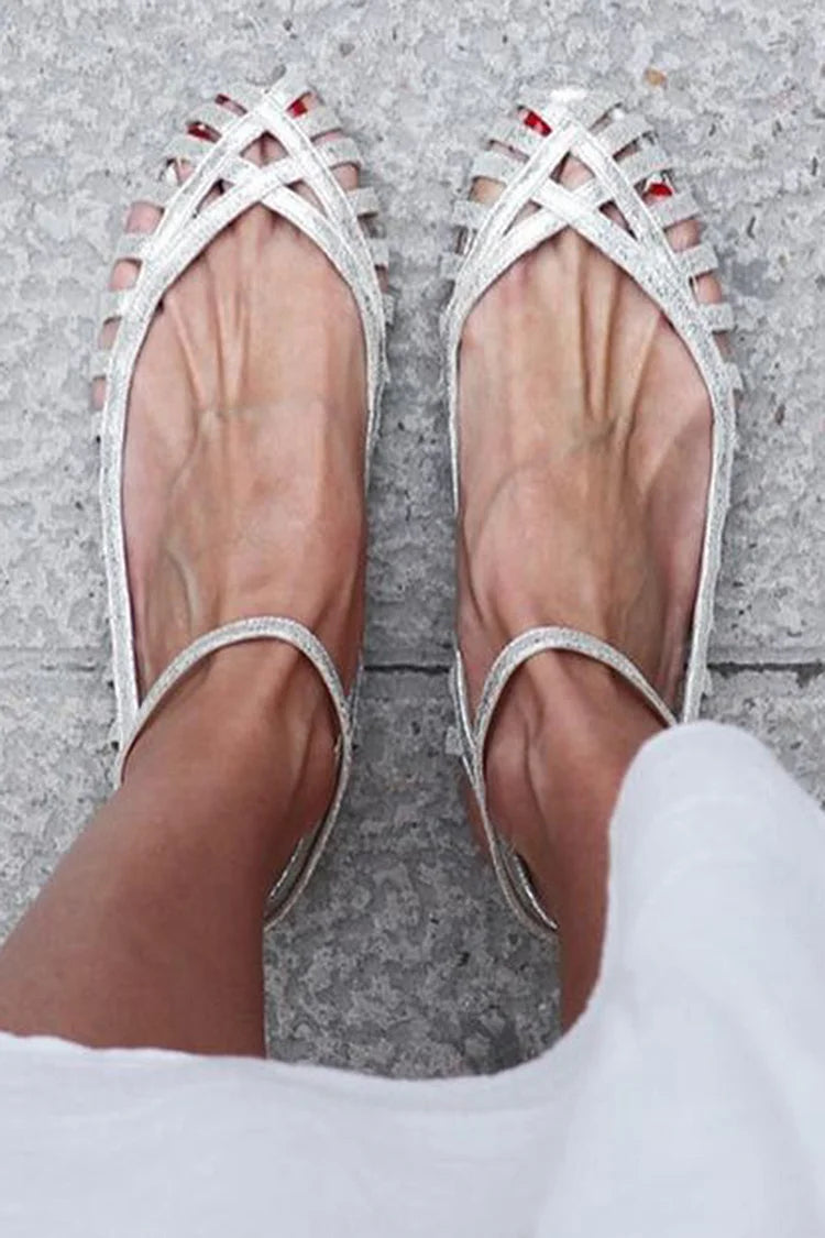 Sandalias cut-out Plata en punta redonda con tira al tobillo