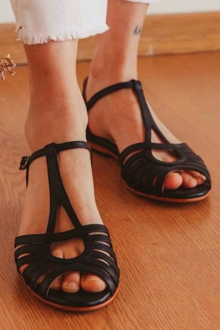 Sandalias cut-out peep toe negras de color liso