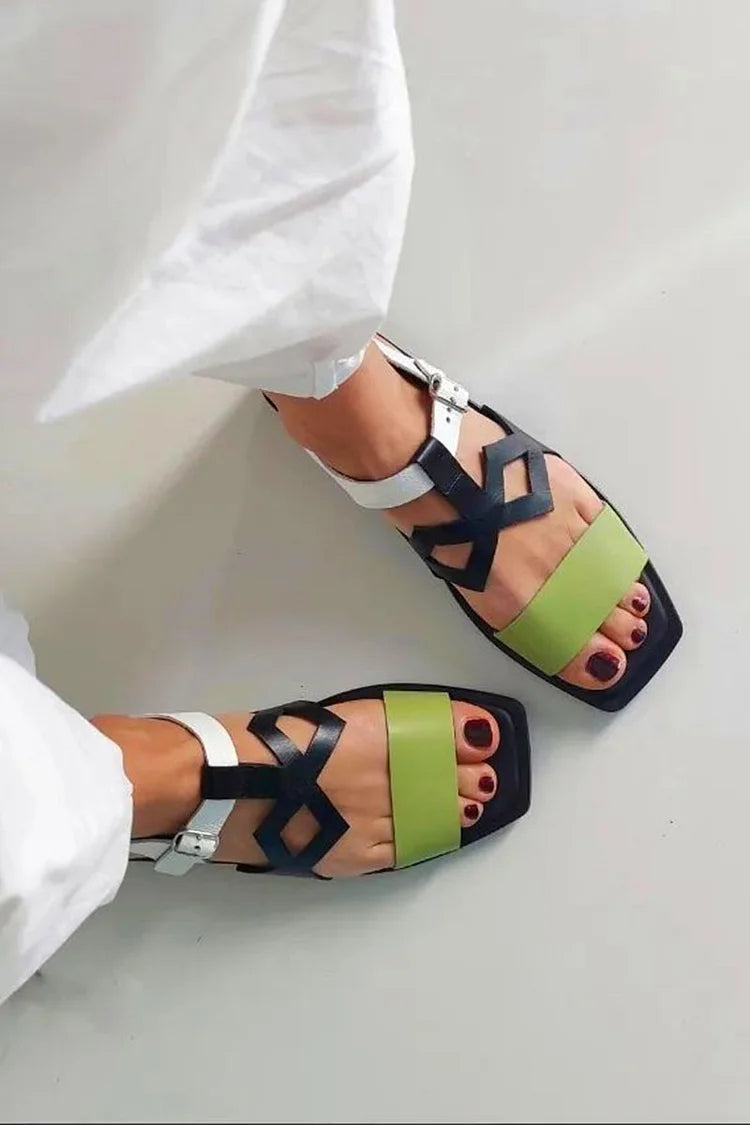 Sandalias cut-out color block Negro en punta cuadrada