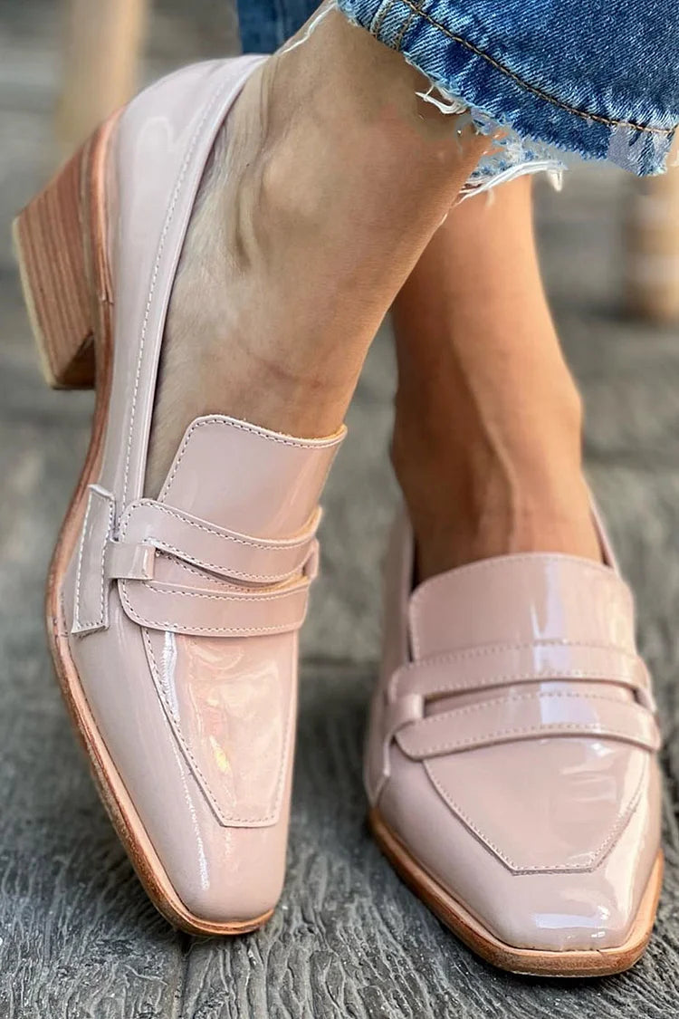 Mocasines chunky de charol rosa de punta cuadrada en piel