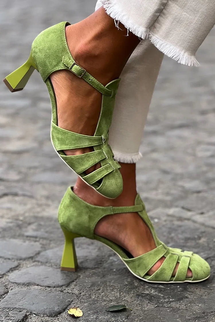 Sandalias de tacón cut-out crochet Verde en punta cerrada