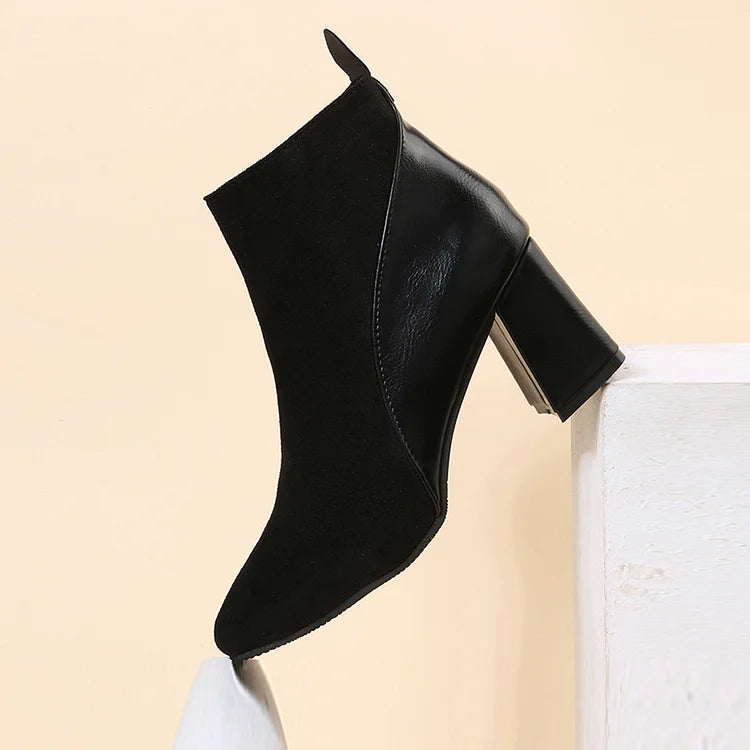 Botines patchwork chunky en punta con cremallera