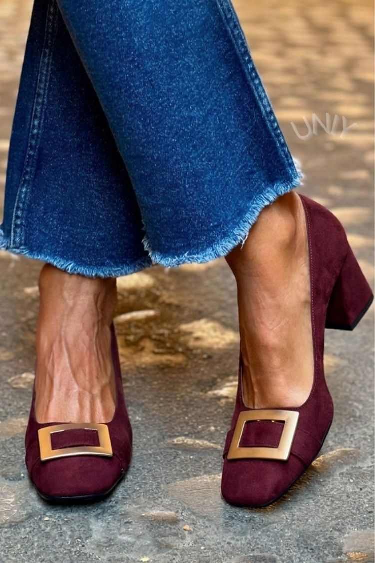 Tacones anchos patchwork Azul Marino en punta cuadrada