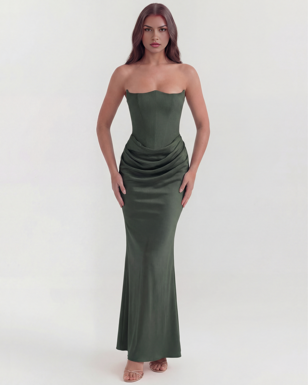 Vela | Vestido largo con corpiño moldeado sin tirantes