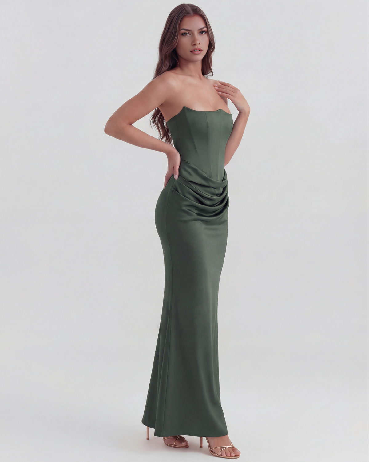 Vela | Vestido largo con corpiño moldeado sin tirantes