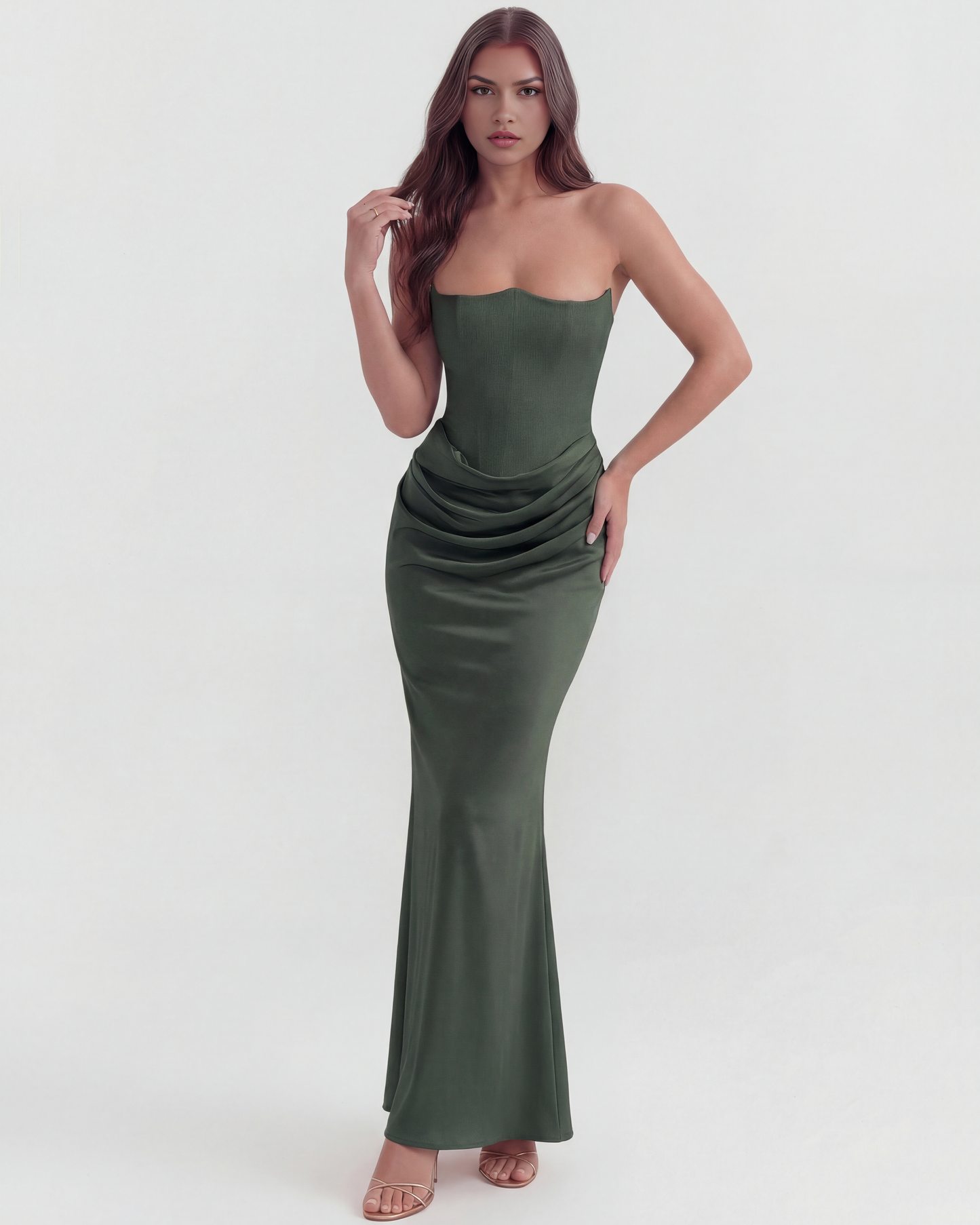 Vela | Vestido largo con corpiño moldeado sin tirantes