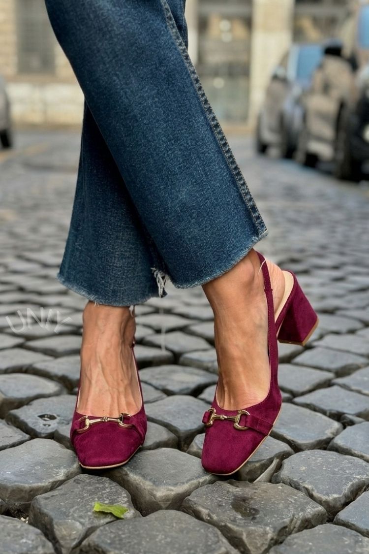 Tacones de bloque slingback de ante oliva