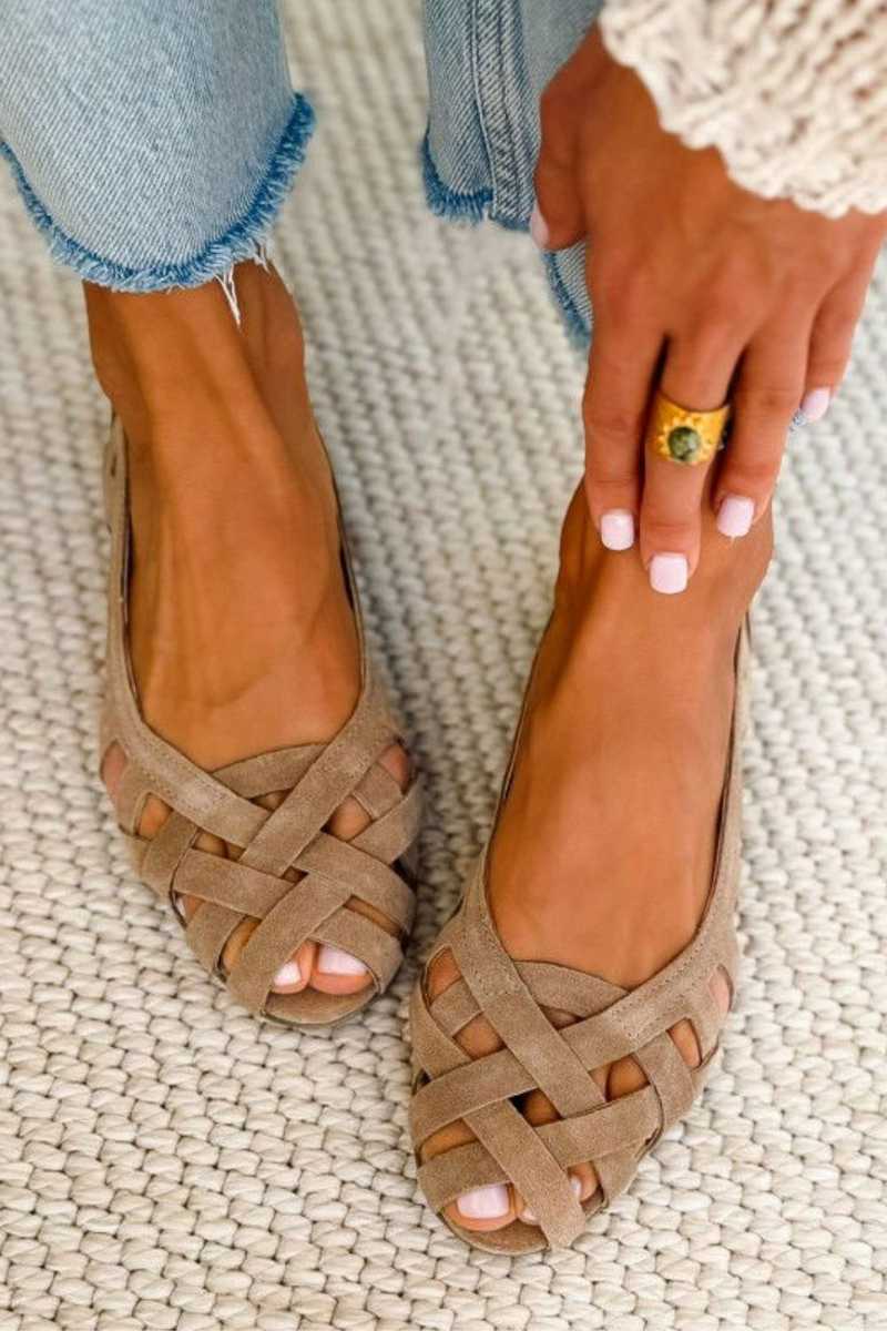 Sandalias de punta abierta trenzadas casual bajas con tiras cruzadas
