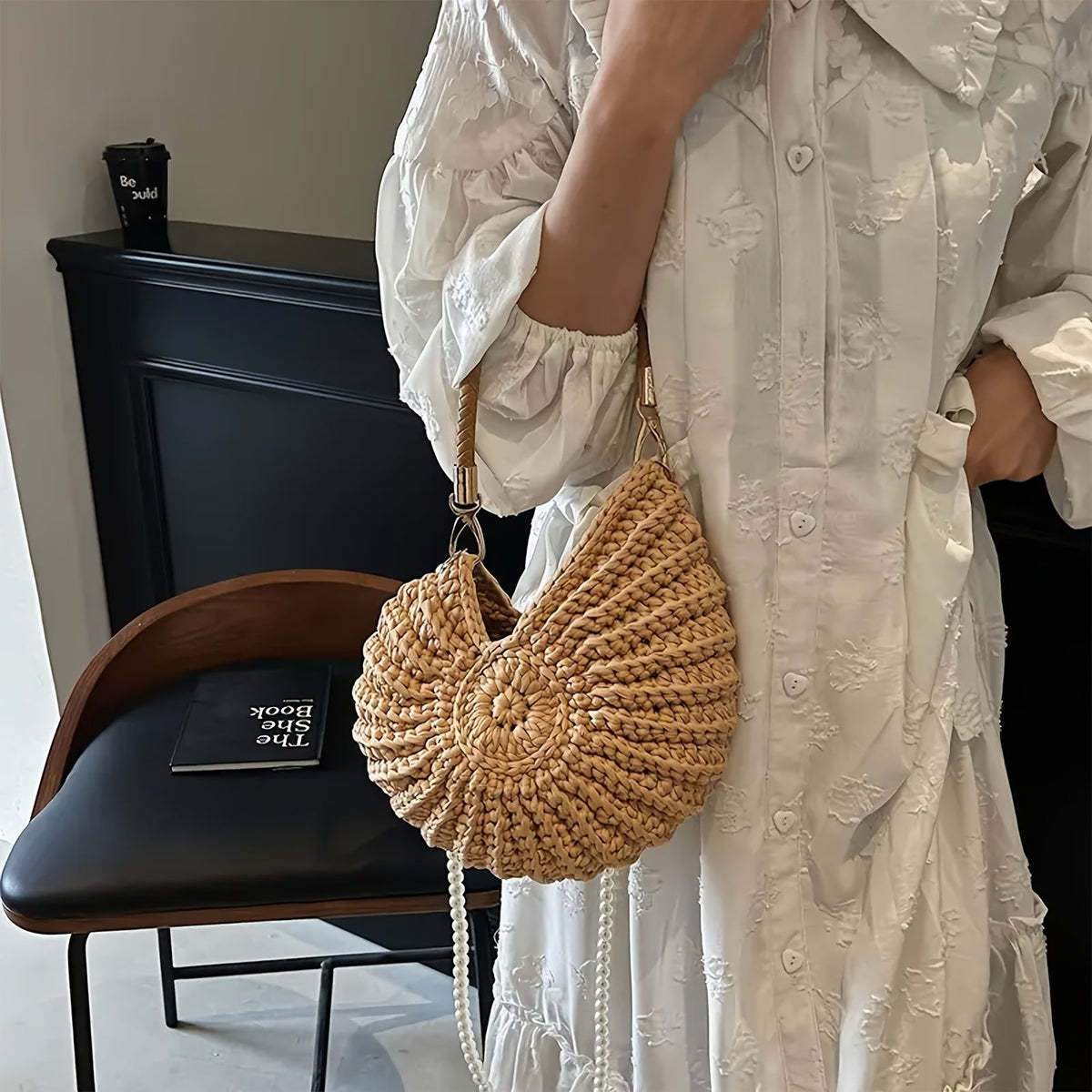 Tea | Bolso Tote Trenzado con Correa de Cadena - Camel