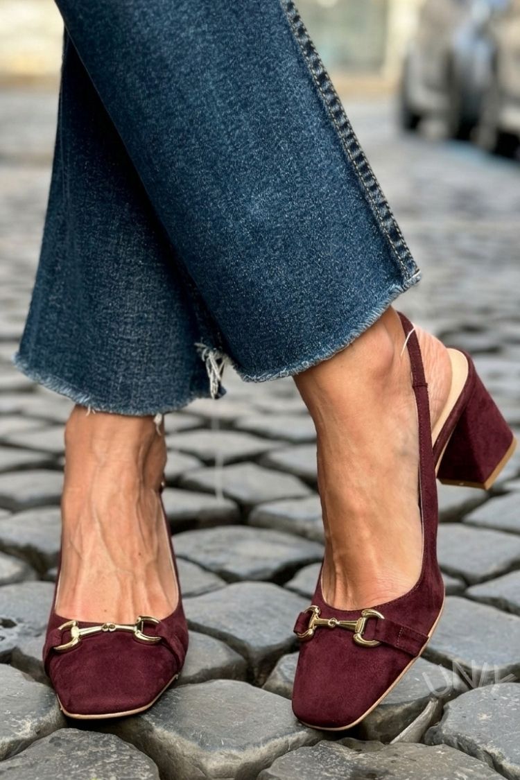 Tacones de bloque slingback de ante oliva