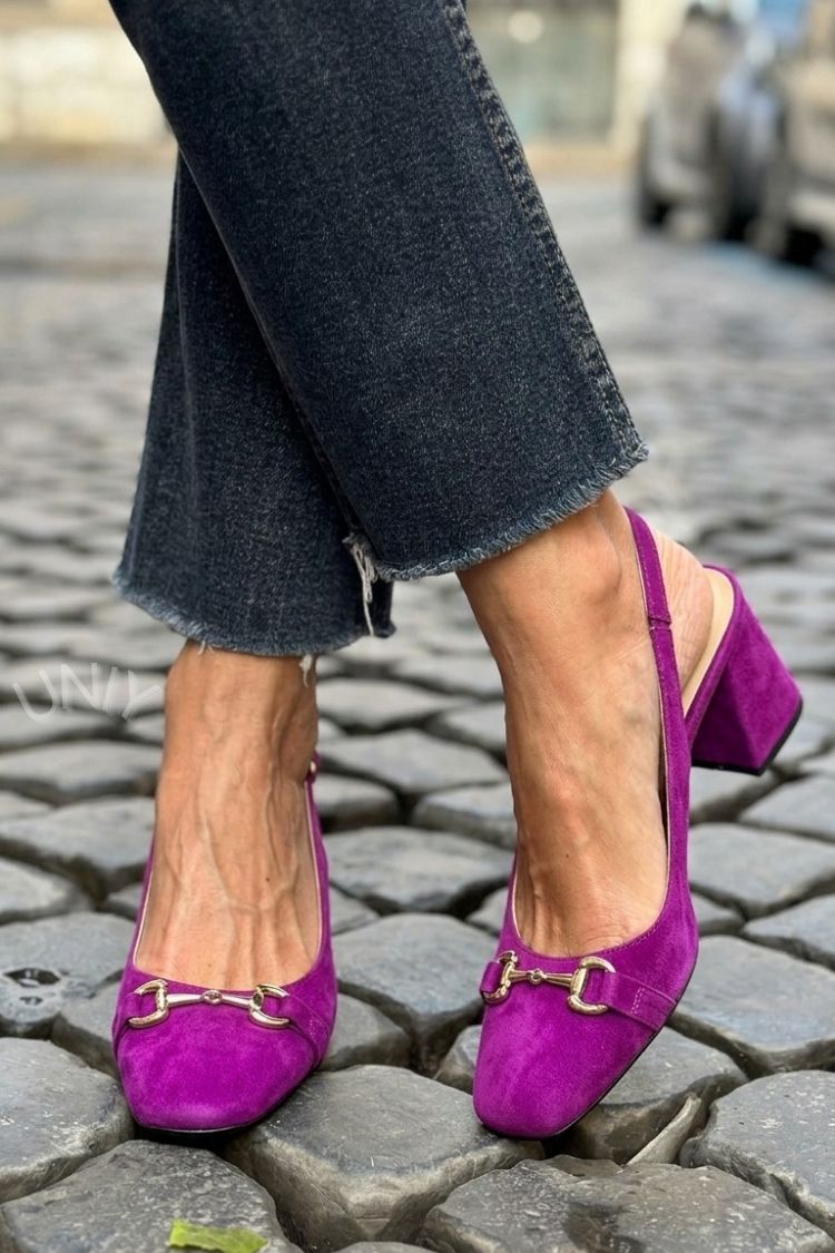 Tacones de bloque slingback de ante oliva