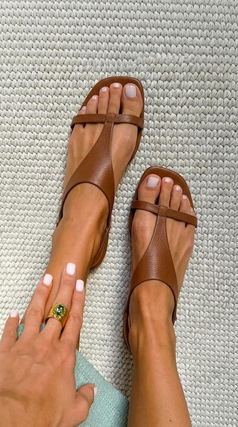 Sandalias slingback bajas Cognac en punta cuadrada de piel