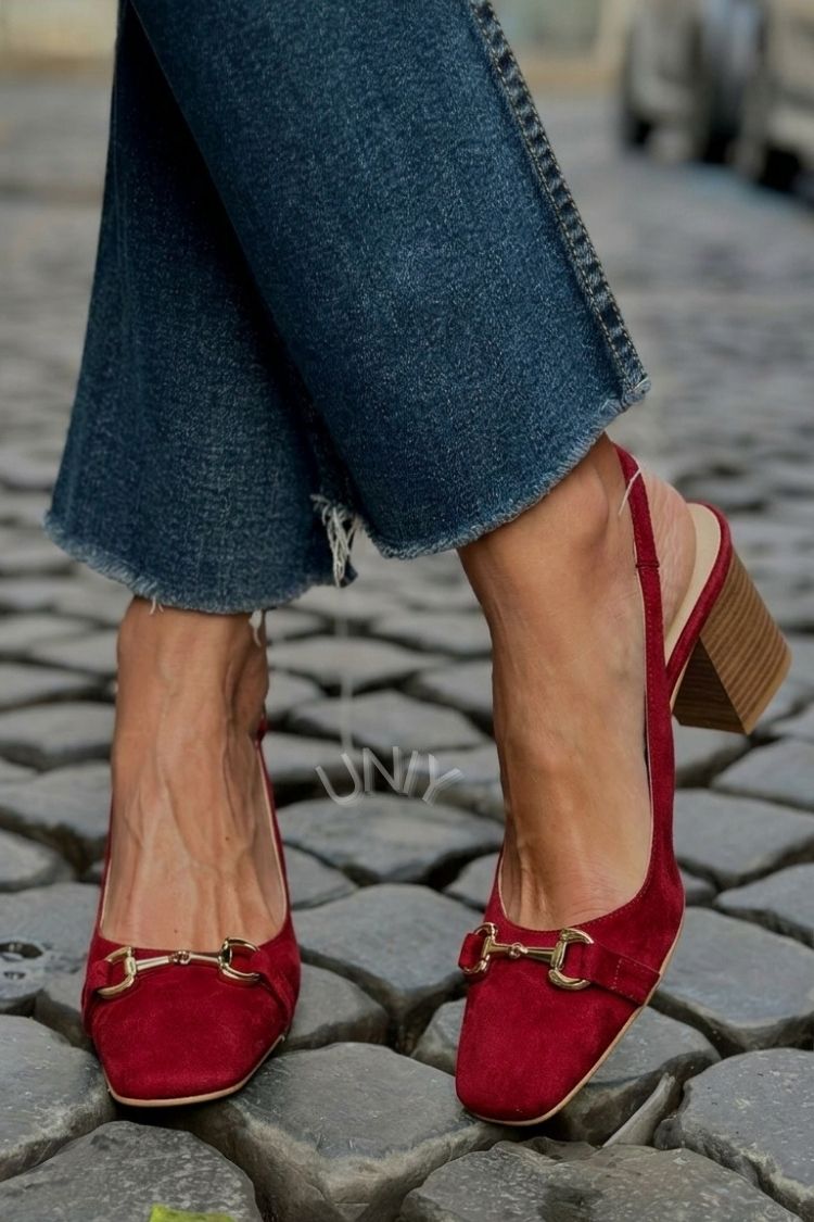 Tacones de bloque slingback de ante oliva