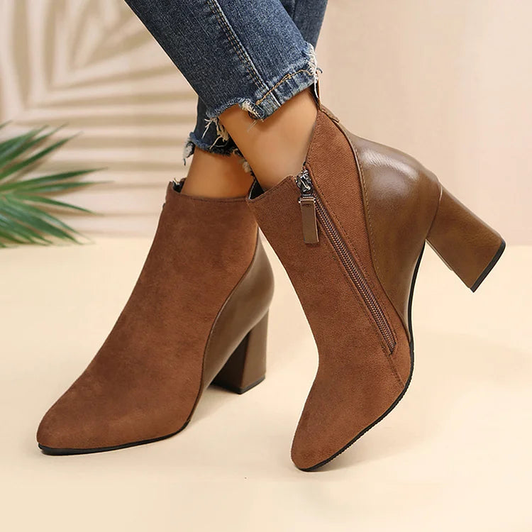 Botines patchwork chunky en punta con cremallera