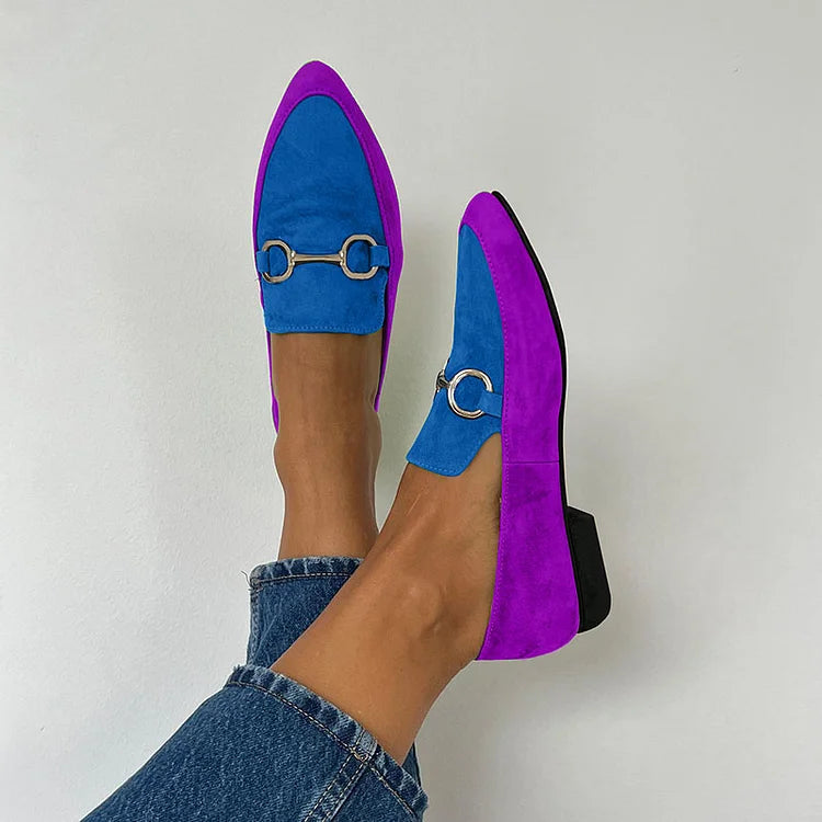 Bailarinas color block mate retro en punta con hebilla