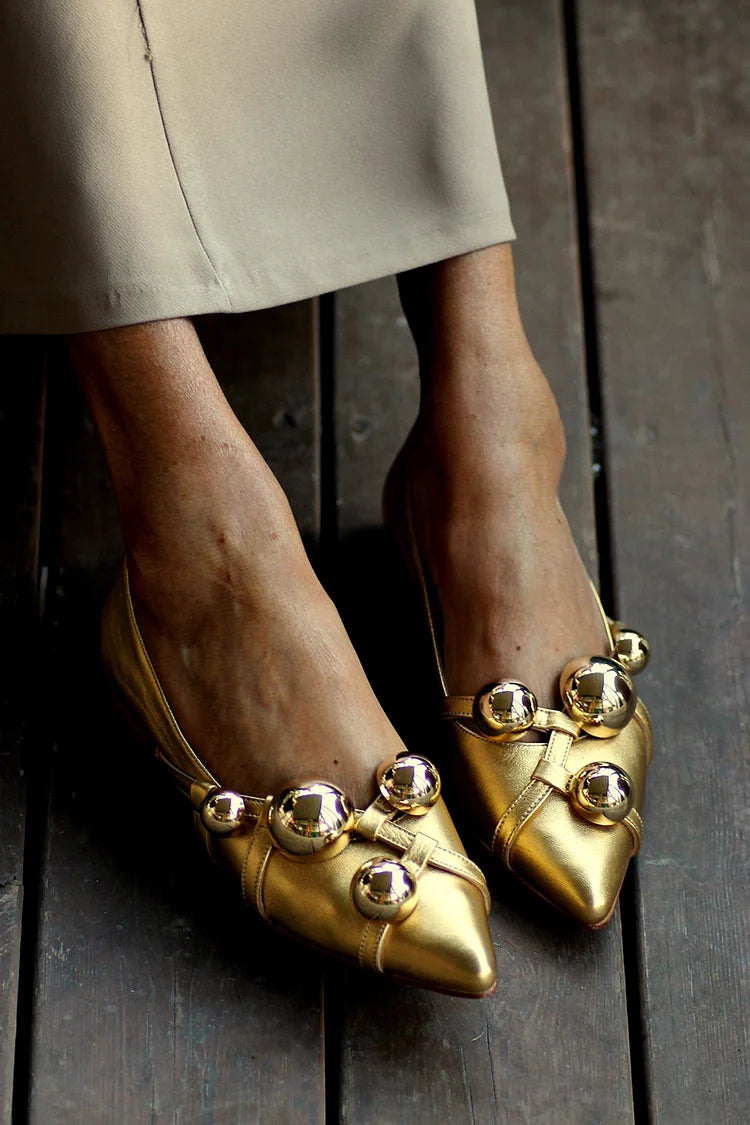 Bailarinas brillantes metalizadas oro en punta [Pre-venta]