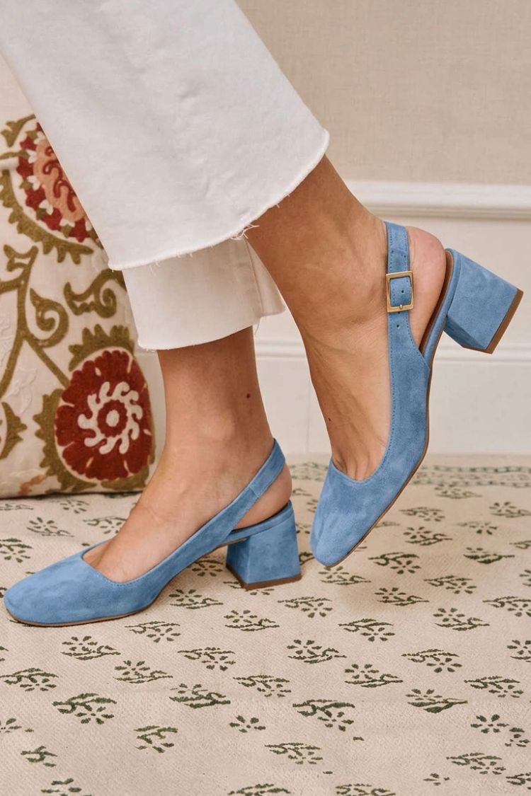 Tacones slingback esenciales chunky caqui de punta cuadrada con hebilla