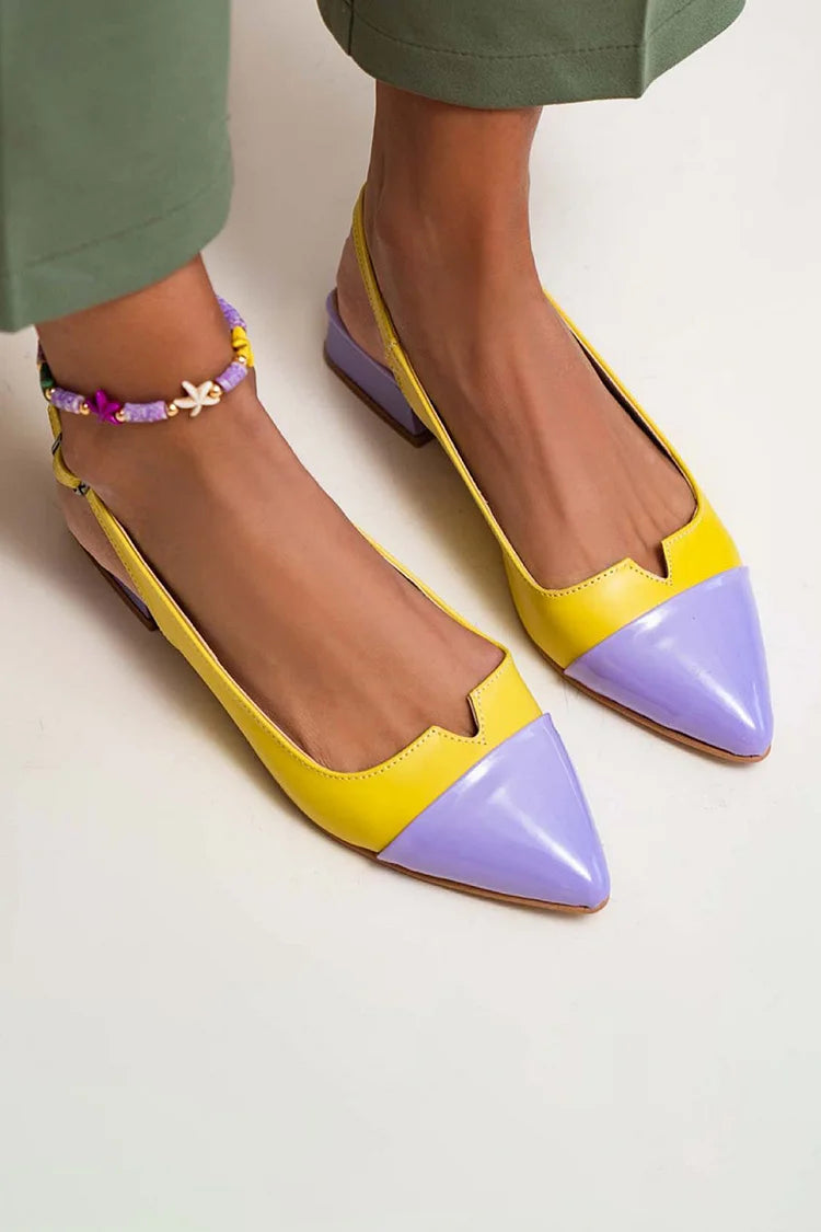 Bailarinas slingback cut-out color block en punta con hebilla