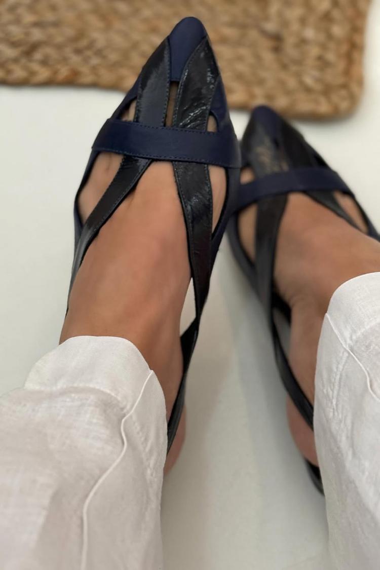 Bailarinas slingback cut-out patchwork Azul Marino en punta