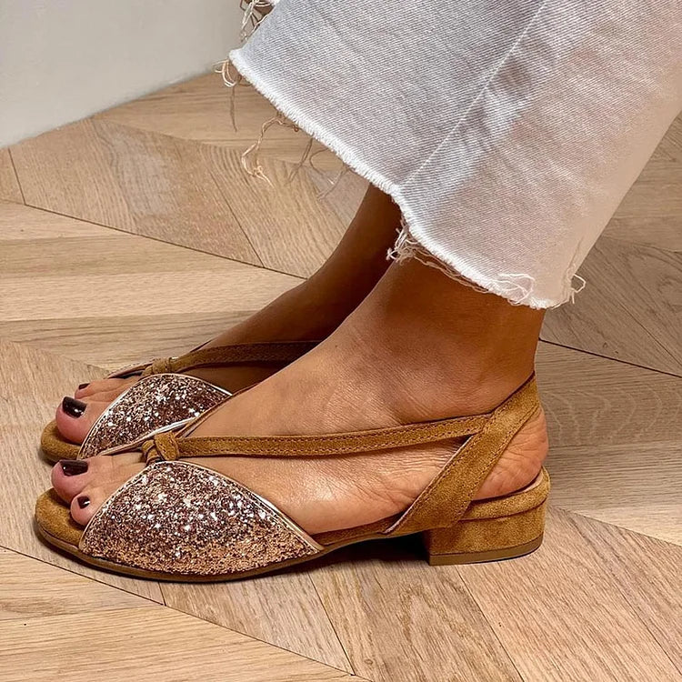 Sandalias con glitter patchwork bajas Marrón