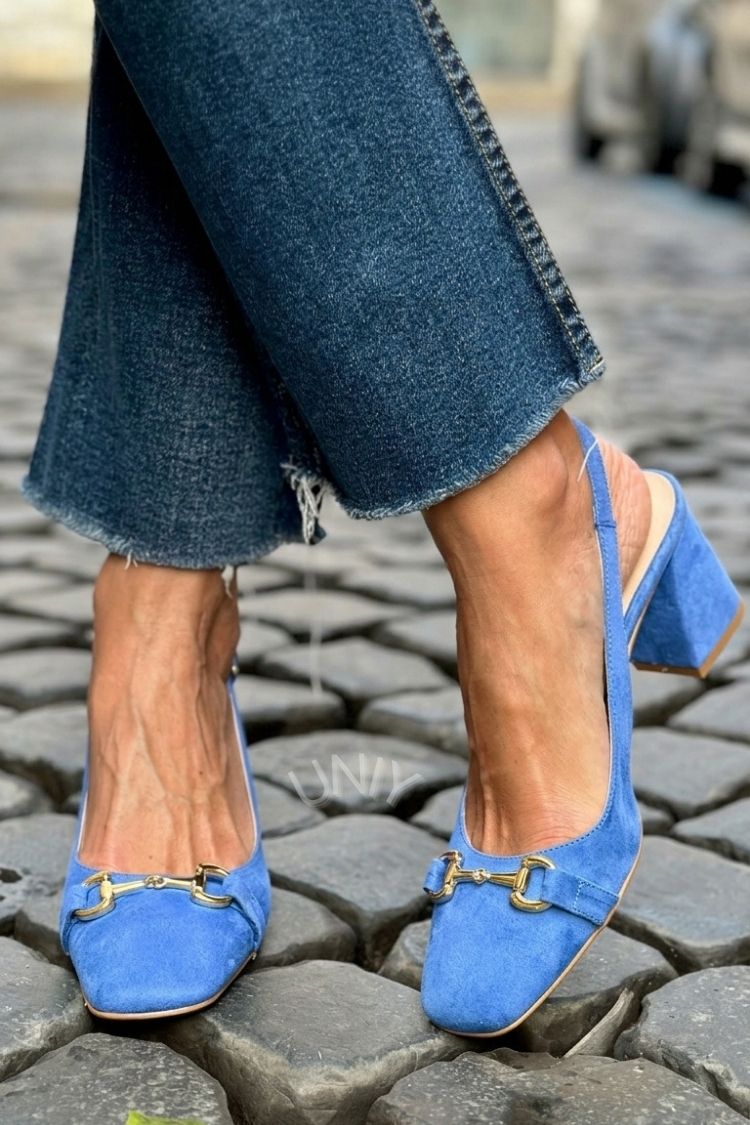 Tacones de bloque slingback de ante oliva