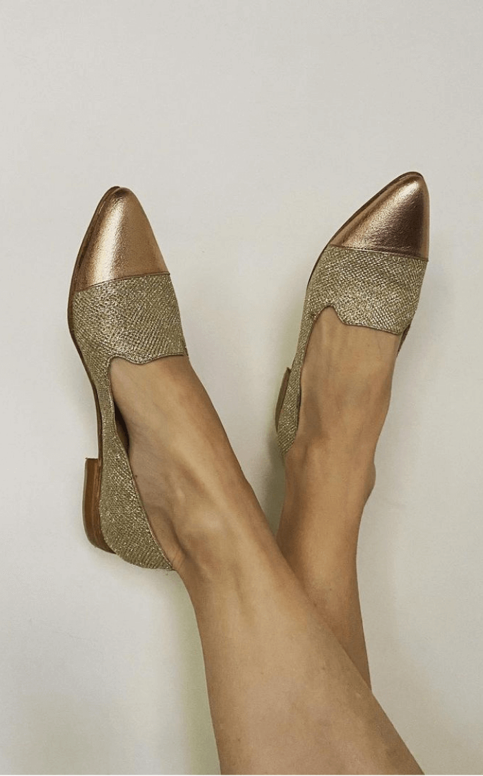 Mocasines festoneados con glitter metalizados Oro en punta