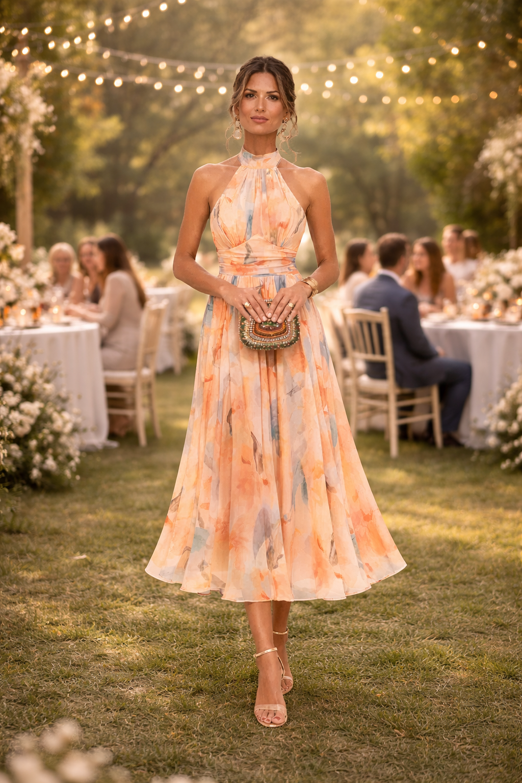 Esther | Vestido de Cuello Halter con Estampado de Acuarela