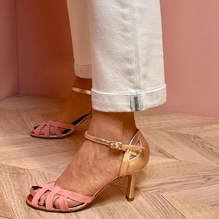 Tacones de aguja cut-out peep toe color block