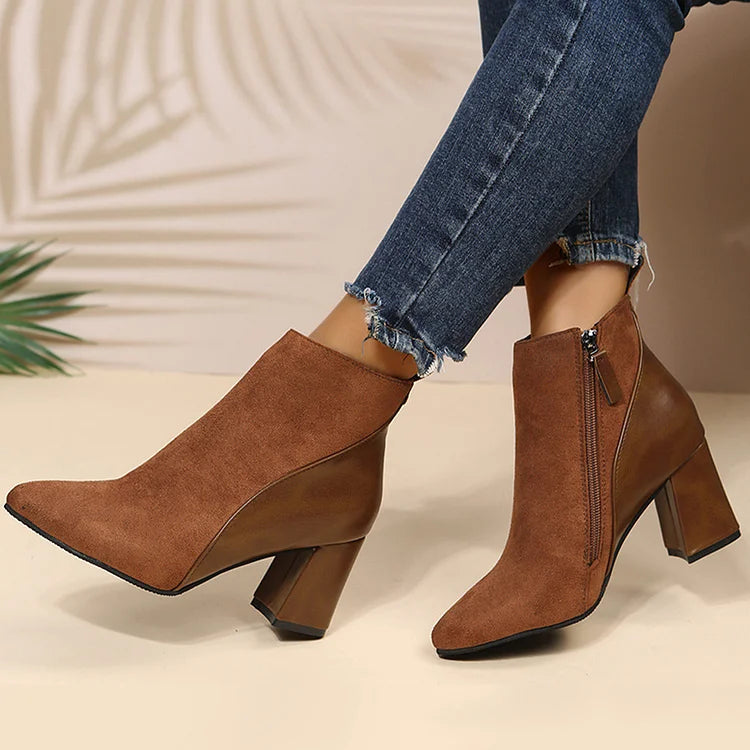 Botines patchwork chunky en punta con cremallera