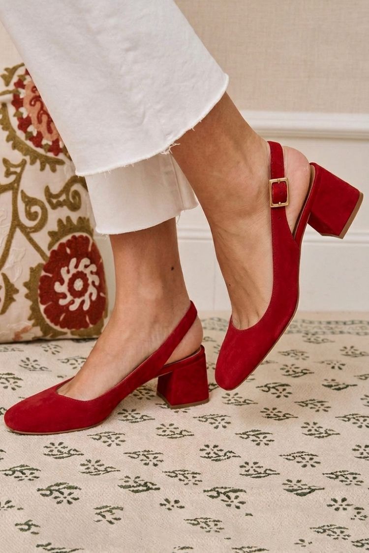 Tacones slingback esenciales chunky caqui de punta cuadrada con hebilla