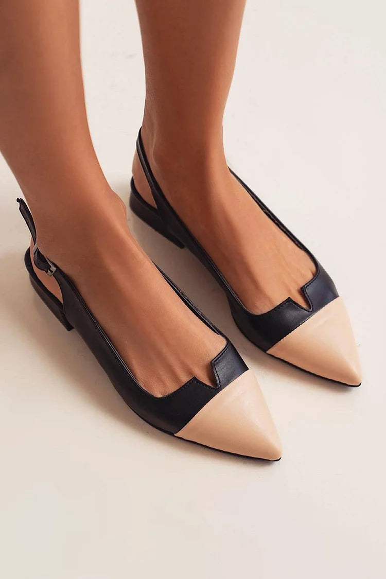Bailarinas slingback cut-out color block en punta con hebilla