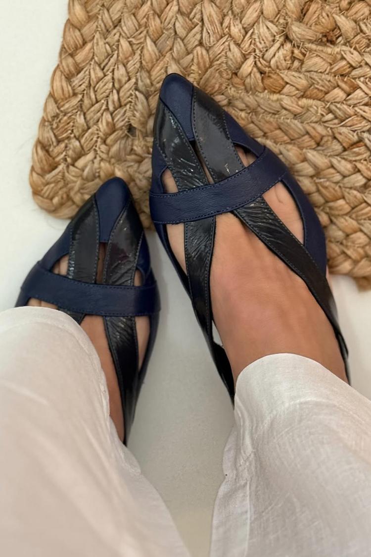 Bailarinas slingback cut-out patchwork Azul Marino en punta