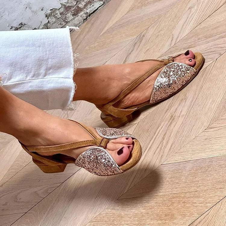 Sandalias con glitter patchwork bajas Marrón